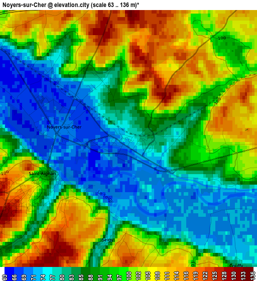 Noyers-sur-Cher elevation map