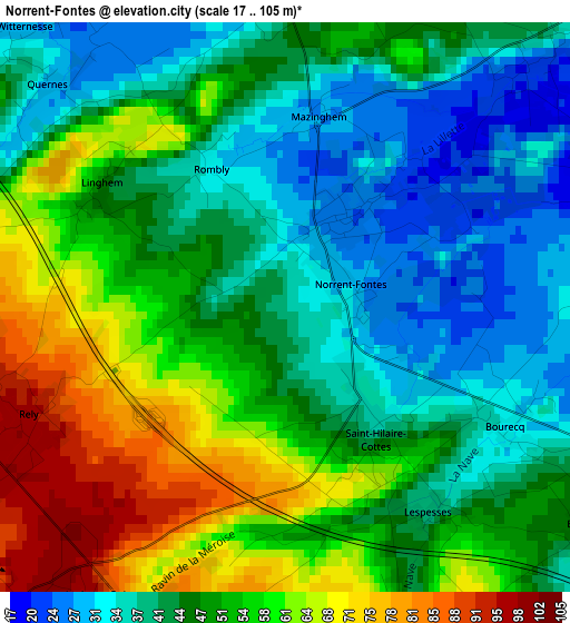 Norrent-Fontes elevation map