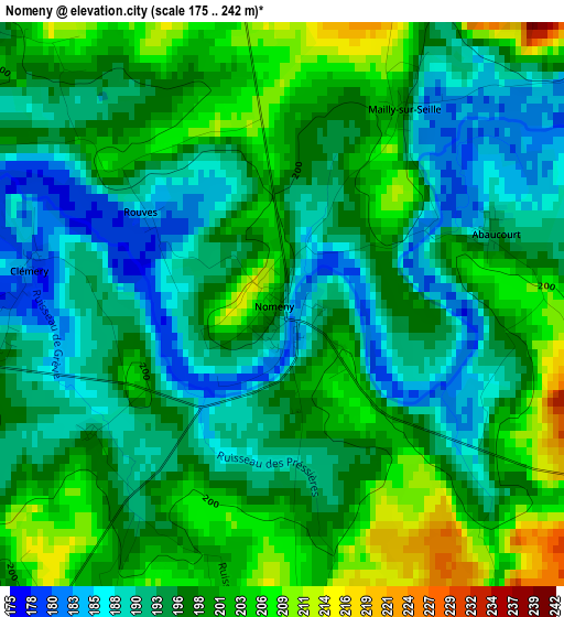 Nomeny elevation map