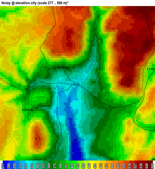 Nolay elevation map