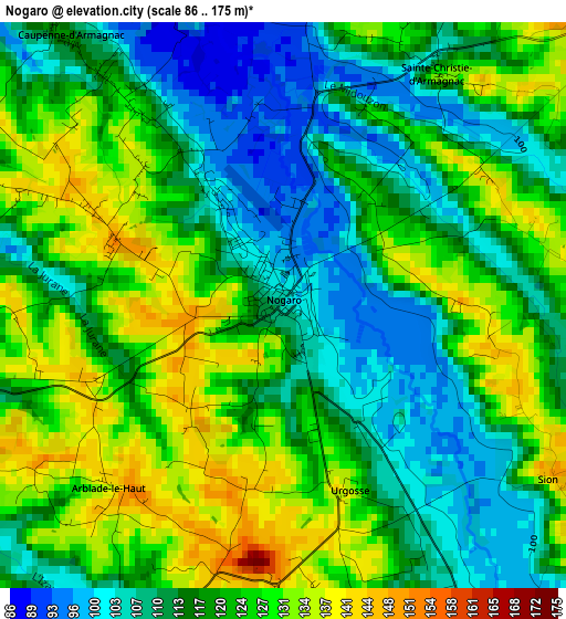 Nogaro elevation map