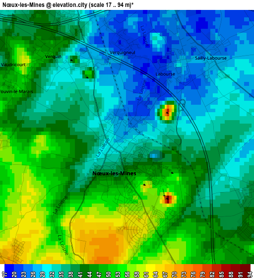 Nœux-les-Mines elevation map