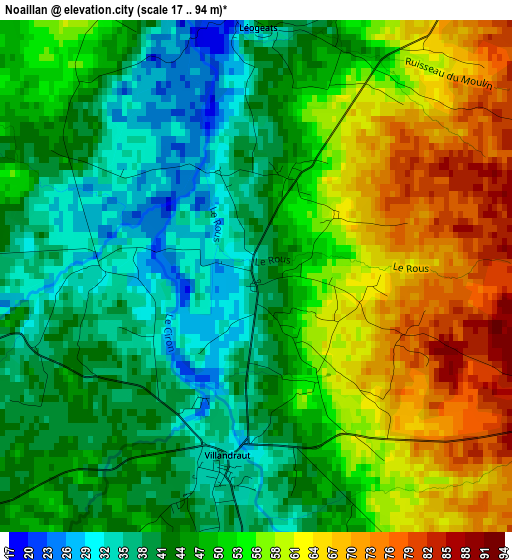 Noaillan elevation map