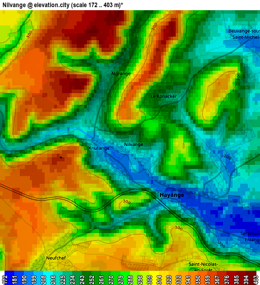 Nilvange elevation map