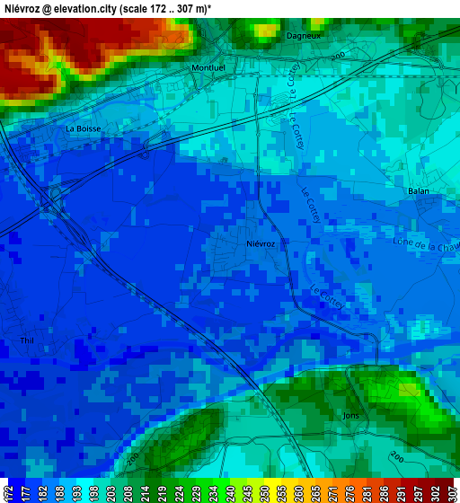 Niévroz elevation map