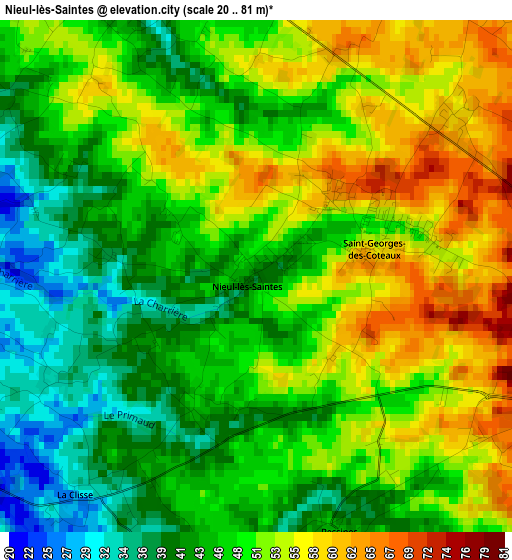 Nieul-lès-Saintes elevation map