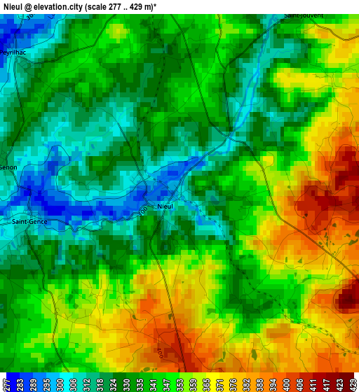 Nieul elevation map