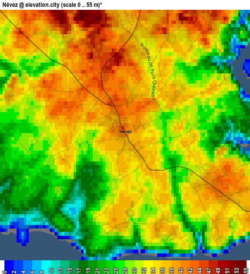 Névez elevation map