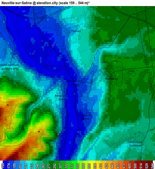 Neuville-sur-Saône elevation map
