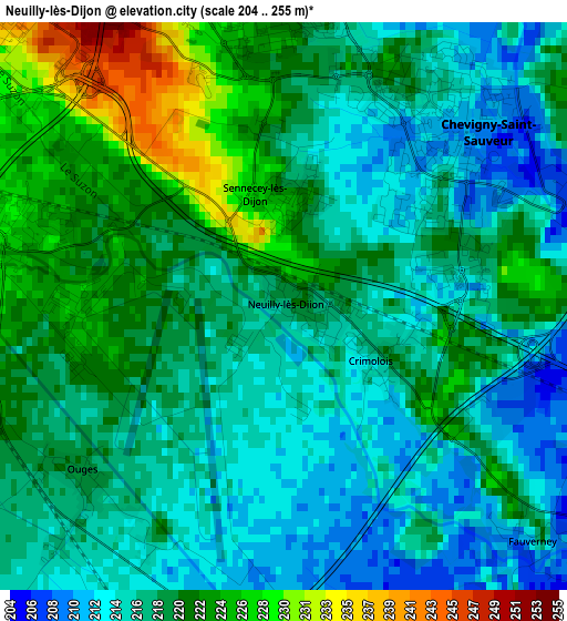 Neuilly-lès-Dijon elevation map