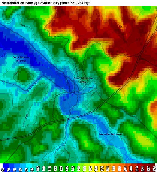 Neufchâtel-en-Bray elevation map