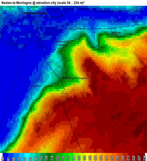 Nesles-la-Montagne elevation map