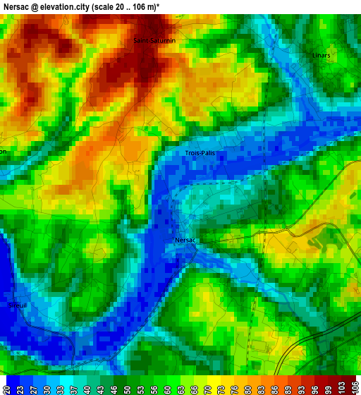 Nersac elevation map