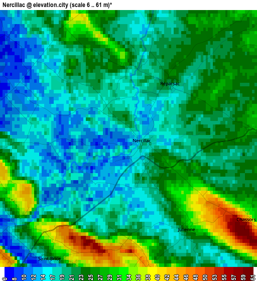 Nercillac elevation map