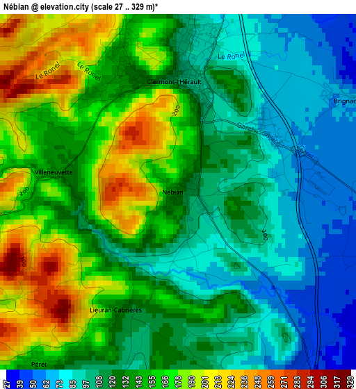 Nébian elevation map