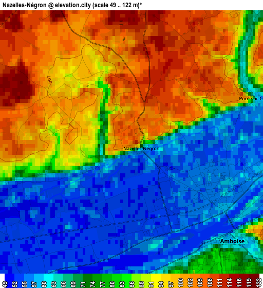 Nazelles-Négron elevation map