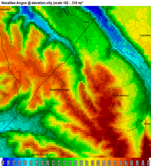 Navailles-Angos elevation map