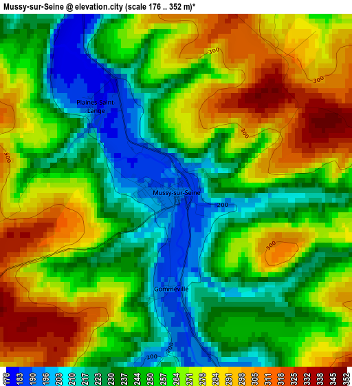 Mussy-sur-Seine elevation map