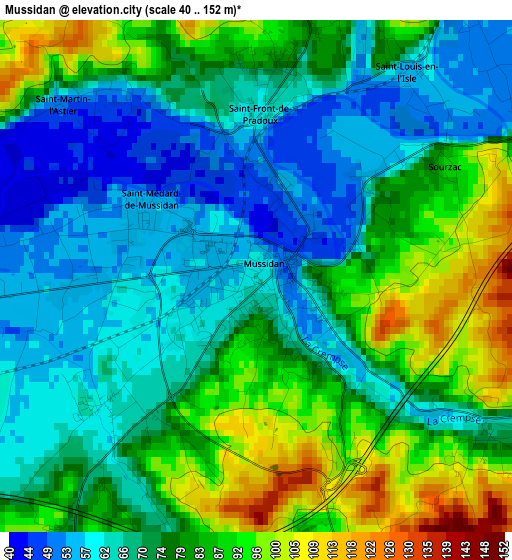 Mussidan elevation map