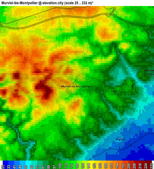 Murviel-lès-Montpellier elevation map