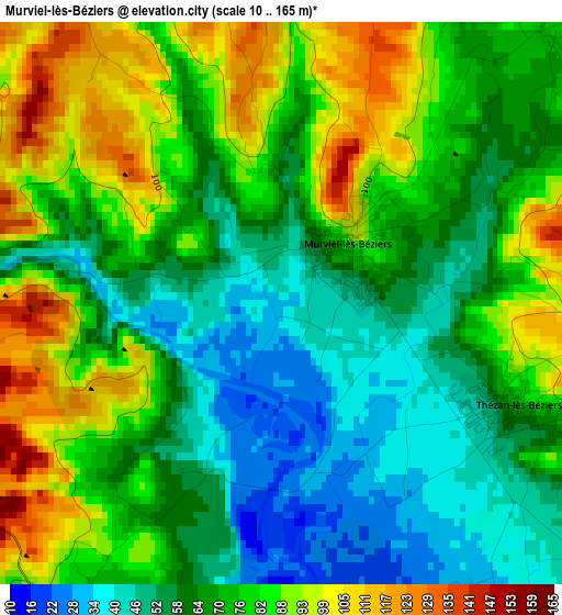 Murviel-lès-Béziers elevation map