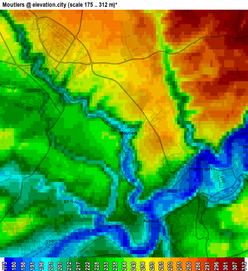 Moutiers elevation map