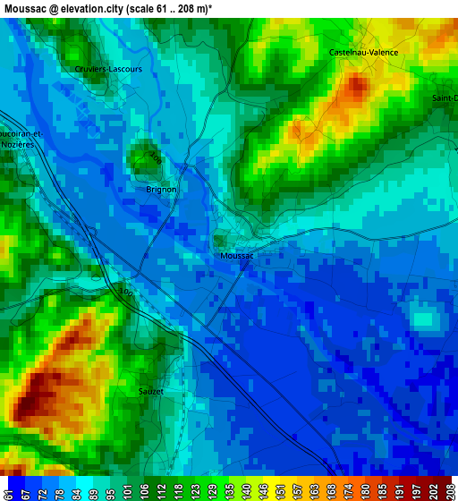 Moussac elevation map