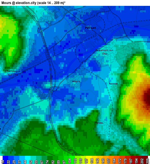 Mours elevation map