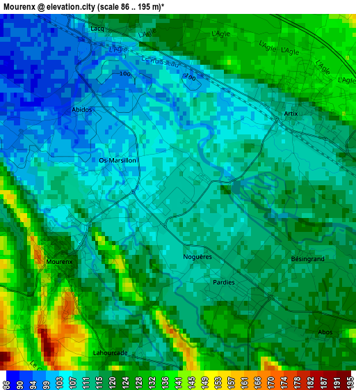 Mourenx elevation map