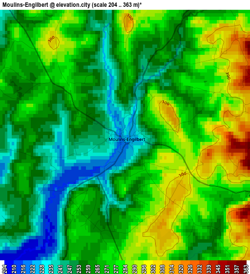 Moulins-Engilbert elevation map