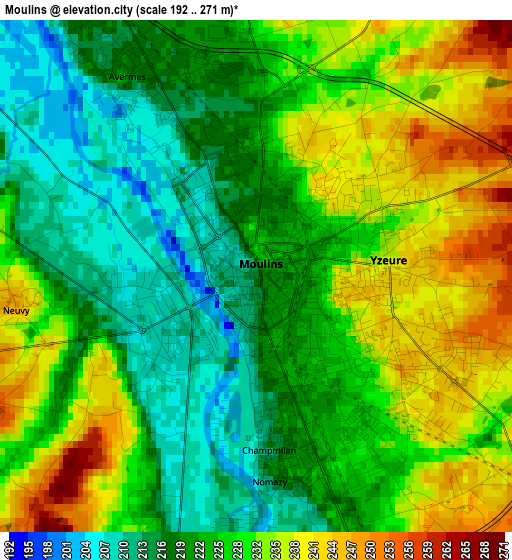 Moulins elevation map