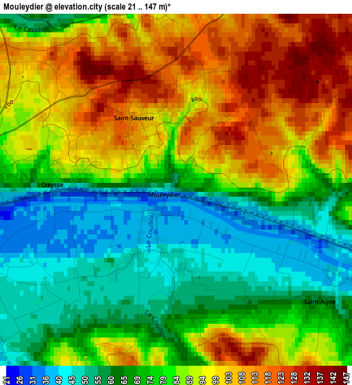 Mouleydier elevation map