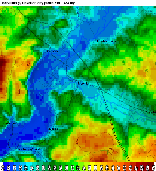 Morvillars elevation map