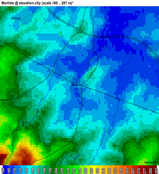 Mortrée elevation map