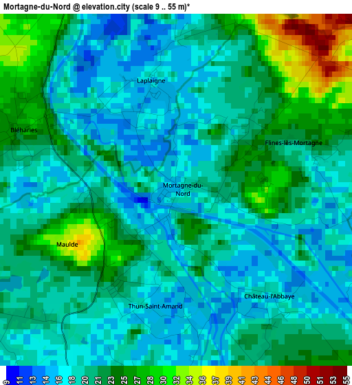 Mortagne-du-Nord elevation map