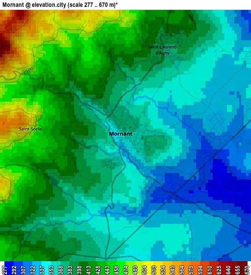 Mornant elevation map