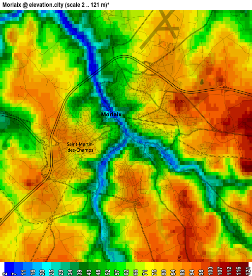 Morlaix elevation map