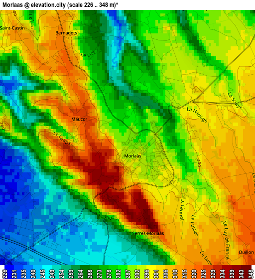 Morlaas elevation map