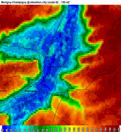 Morigny-Champigny elevation map