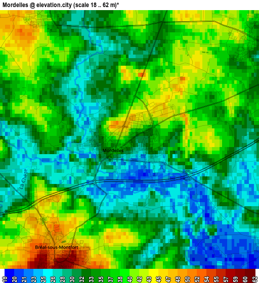 Mordelles elevation map