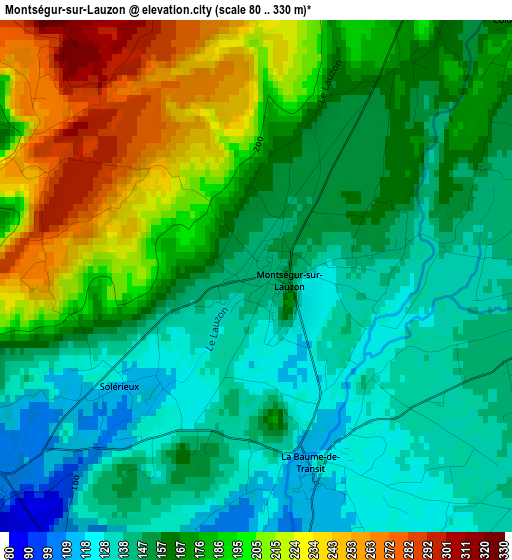 Montségur-sur-Lauzon elevation map
