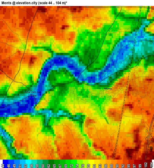 Monts elevation map