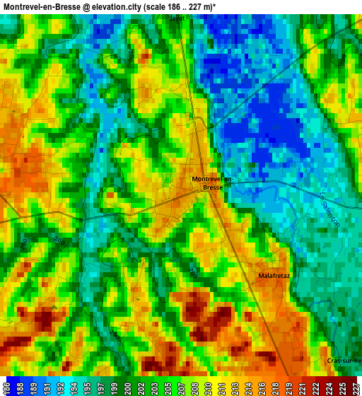 Montrevel-en-Bresse elevation map