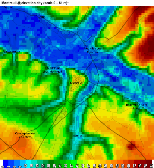 Montreuil elevation map