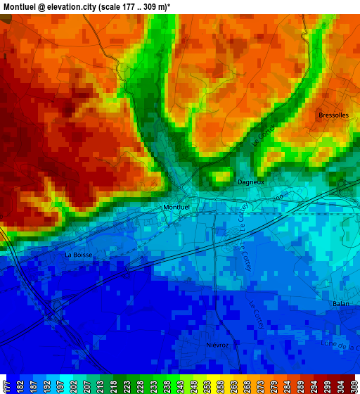 Montluel elevation map