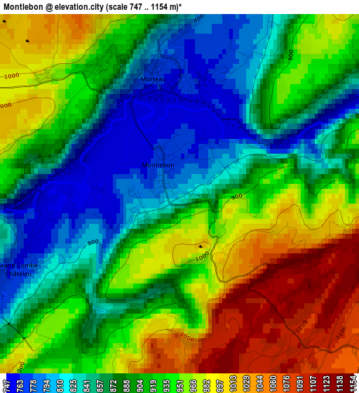 Montlebon elevation map