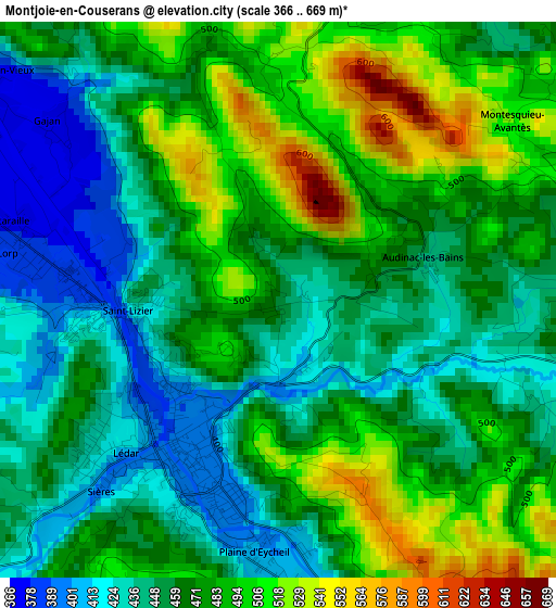 Montjoie-en-Couserans elevation map