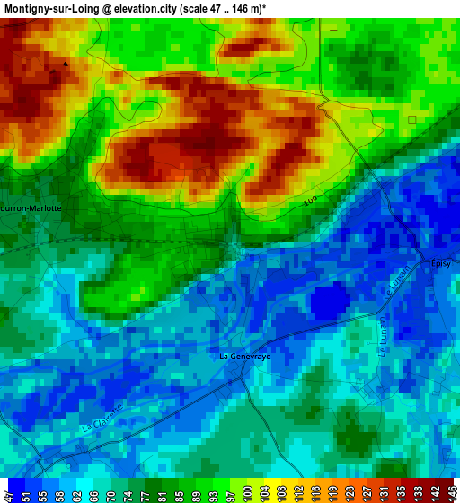 Montigny-sur-Loing elevation map