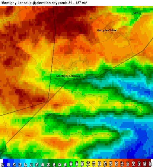 Montigny-Lencoup elevation map