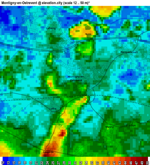 Montigny-en-Ostrevent elevation map